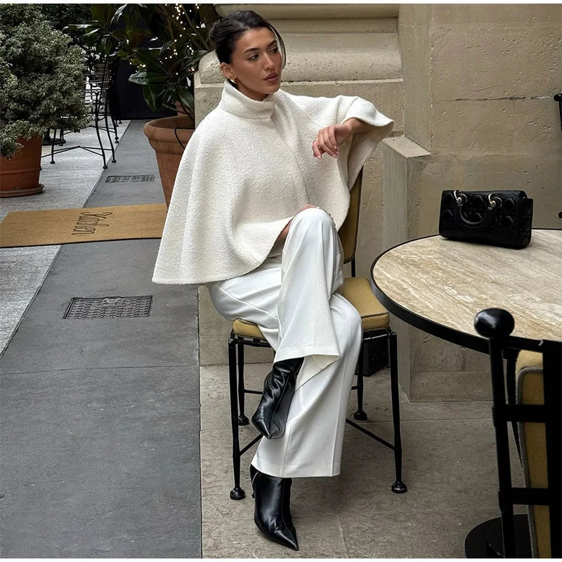 Cloak Loose High Neck a Line Hidden Button Coats Female Spring New Soft Cloaks Lady
