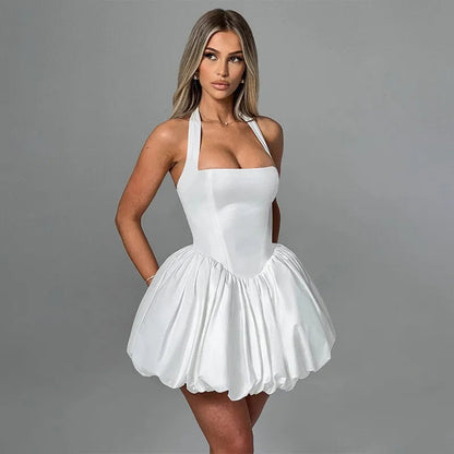 Wrapped A-line Halter Gothic Mini Dress