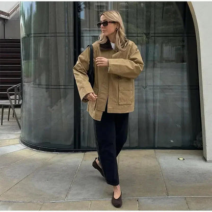 Patchwork Contrast Jacket Single Breasted Lapel Female Jackets Autumn Winter Locomotive Lady Outwear