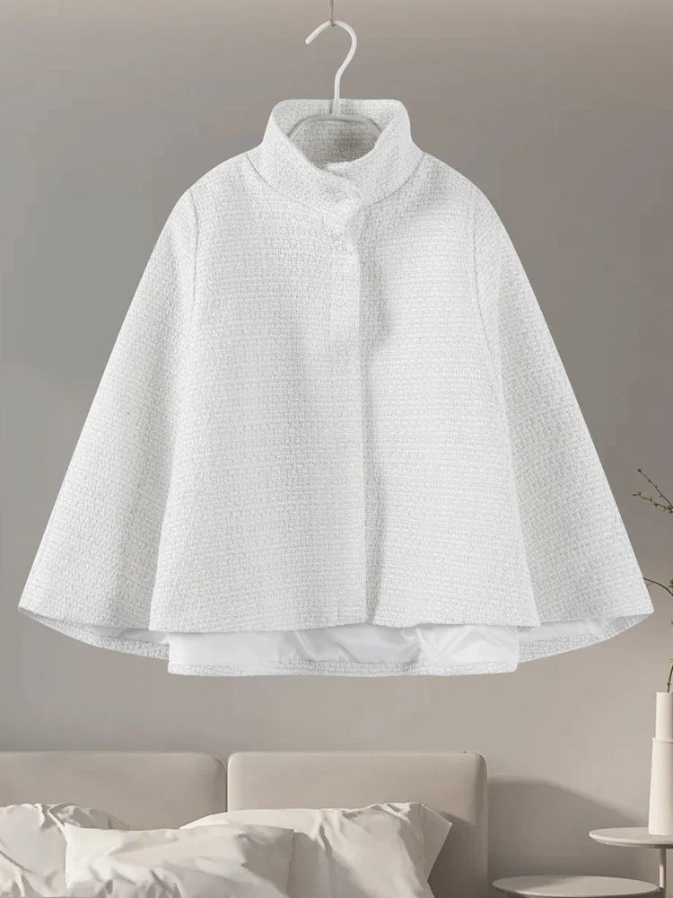Cloak Loose High Neck a Line Hidden Button Coats Female Spring New Soft Cloaks Lady