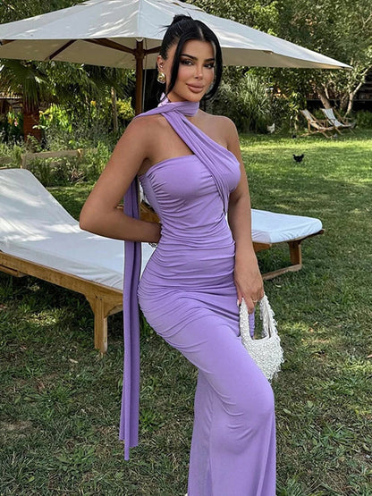 Strapless Off Shoulder Pleated Maxi Dress