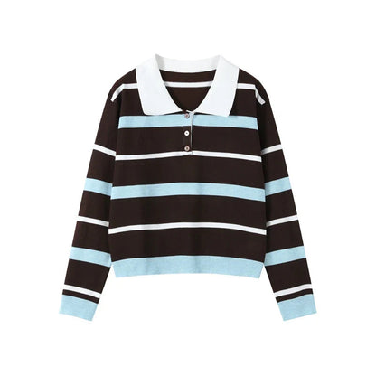 Stripe T-shirt Short Sleeve Female All Match Polo Shirts Summer New Loose Tops High Street