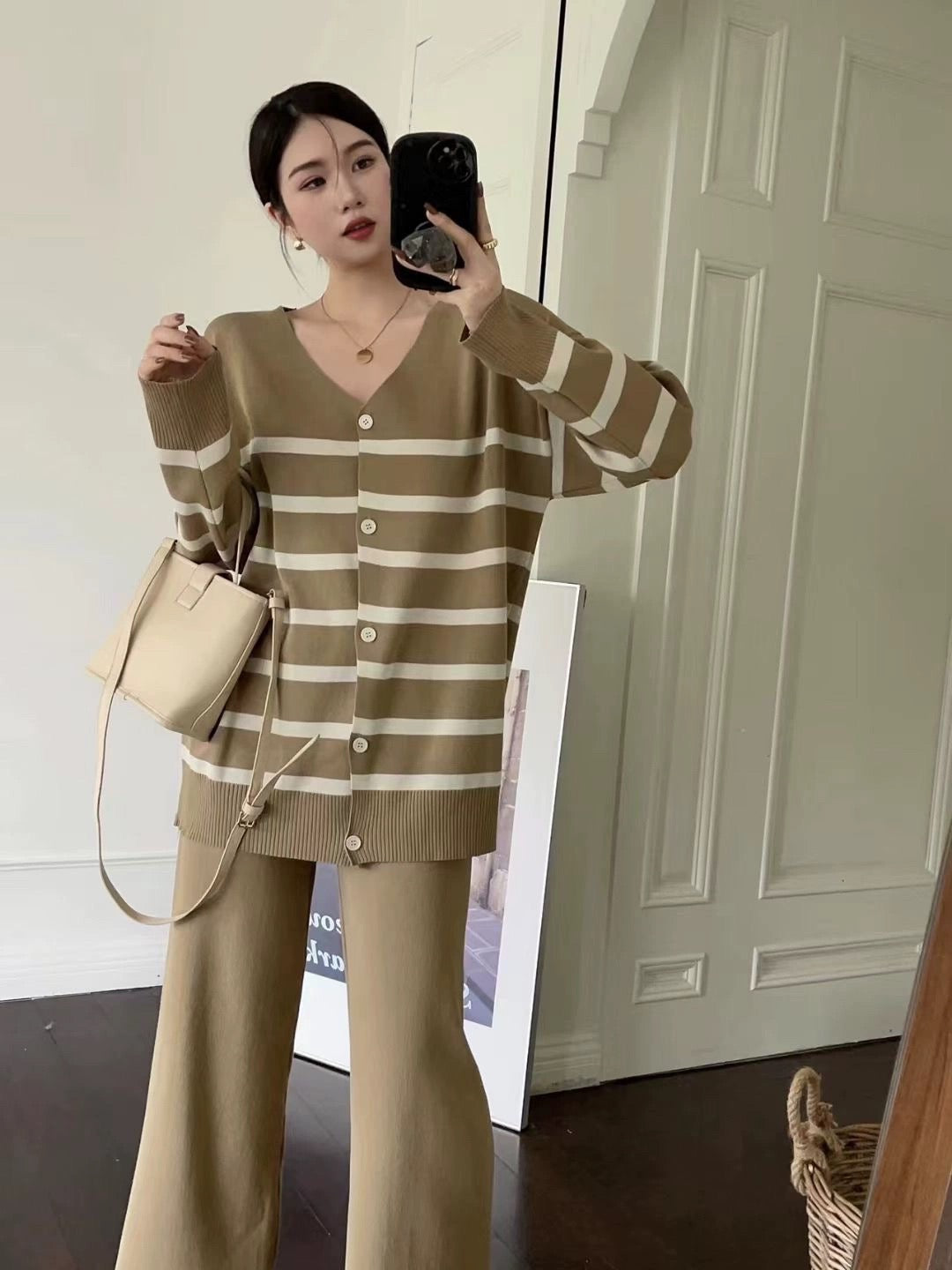 Khaki - Wide-leg Two Piece Set