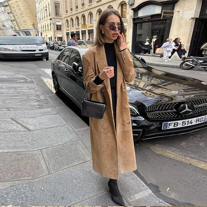 Long Long Sleeve Turn-down Collar Double Breasted Female Coat Autumn Lady Jacket New