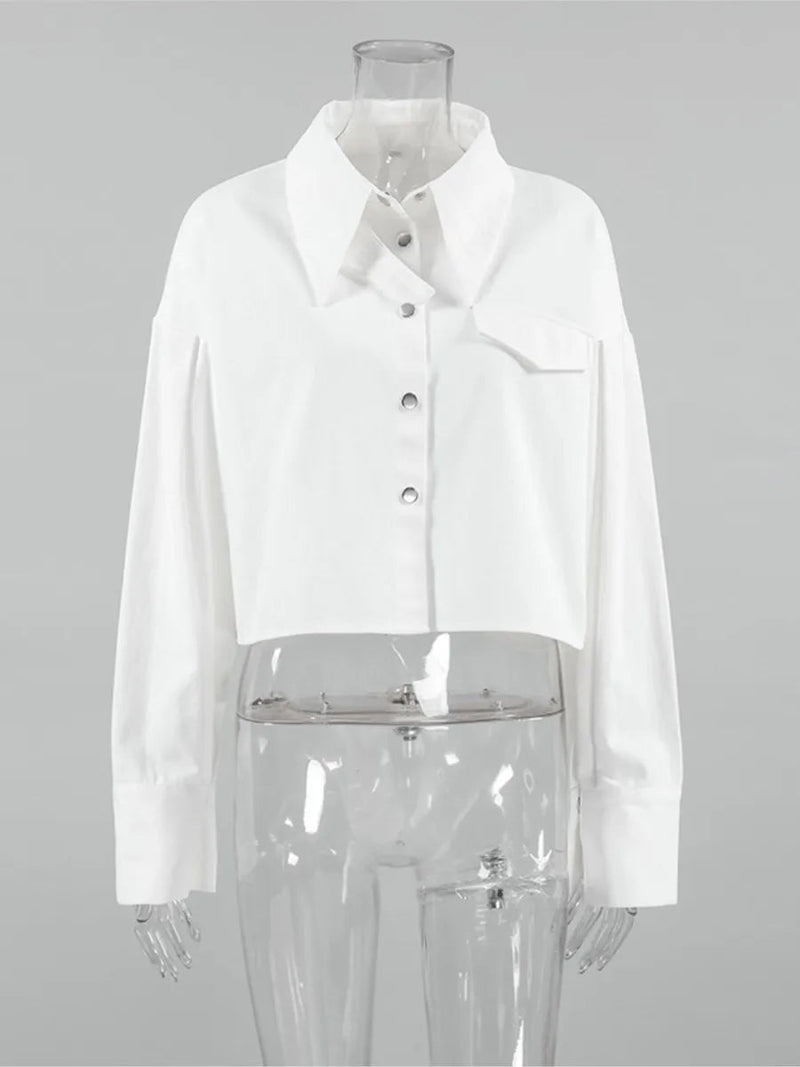 White Shirts for Autumn New Single Breasted Long Sleeve Loose Blouse Lapel Collar Blouses