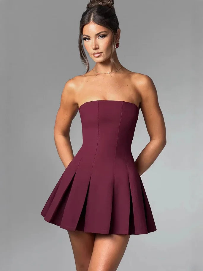 Strapless Bow Ruffle Gothic Mini Dress