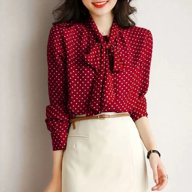 Liora — Lightweight Shawl Collar Blouse With Bow Detail for