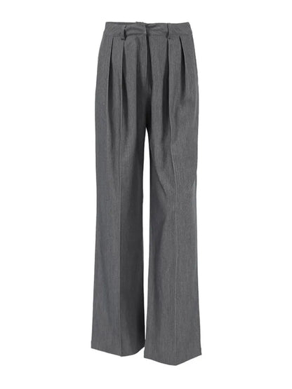 New Autumn Gray Straight Pant Cotton Blend Color High Wiast Loose Woman Trouser Simple Female Clothing New