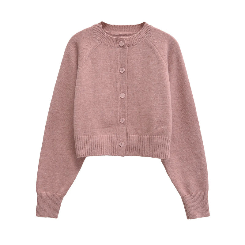 Cropped Cardigan Sweater Autumn Long Sleeve O Neck Single Breasted Jumpers New Knitted Outerwear