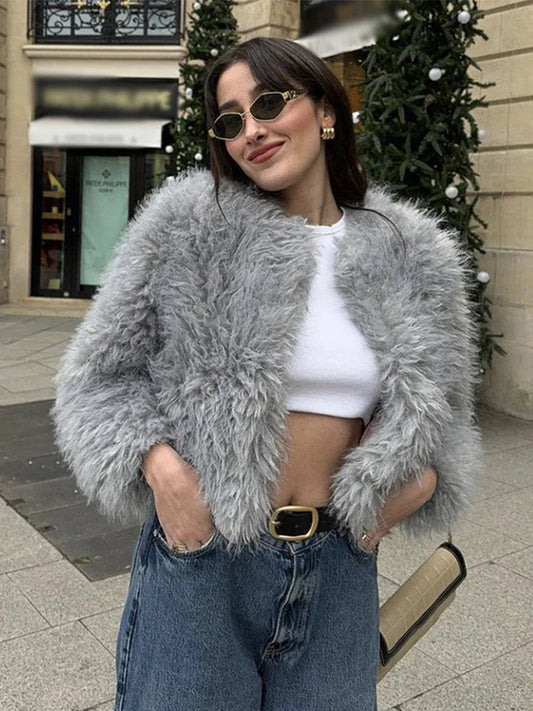 Faux Fur Jackets Loose Warm Soft Cardigan Coats Female Winter Long Sleeves Outwears Lady