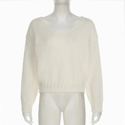 V-neck Sweater Simple All-match Cable-knit Knitwear Pullovers Fall Clothes Loose Fit Tops