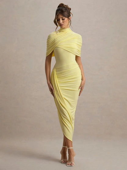 Pleated Irregular Backless Midi Dress