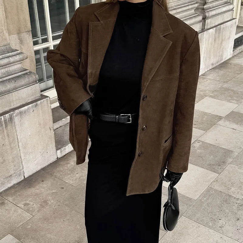 Turn Down Collar Suit Jacket for Long Sleeve Single Breasted Female Coats Autumn Office Suits