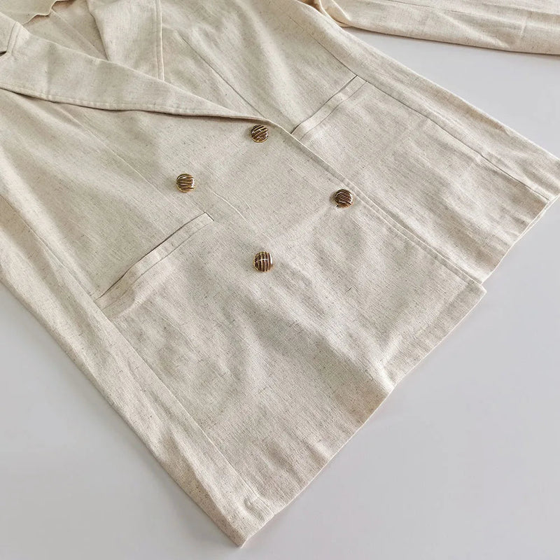 Textured Suits for Double Breasted Long Sleeve Outerwear+raw Hem Shorts Sets Two-piece Set