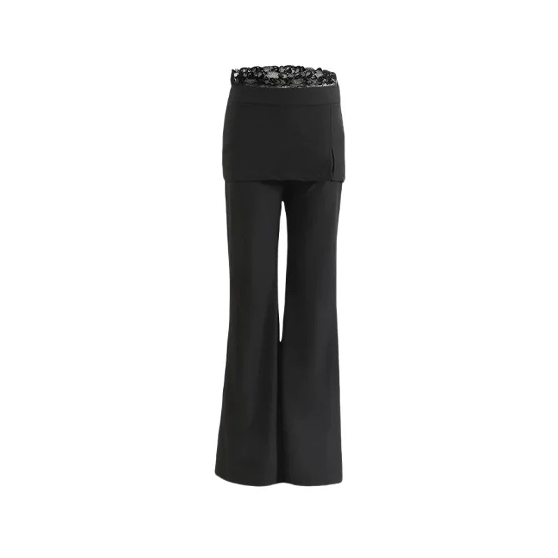 Lace Patch Strap Bootcut Pants White