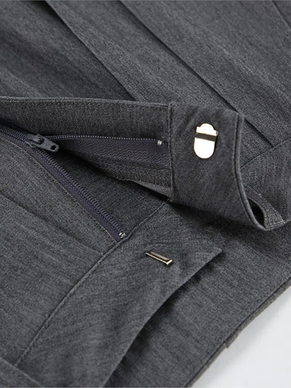 New Autumn Gray Straight Pant Cotton Blend Color High Wiast Loose Woman Trouser Simple Female Clothing New