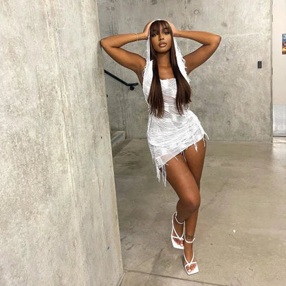 Tassel Hooded Slim Mini Dress