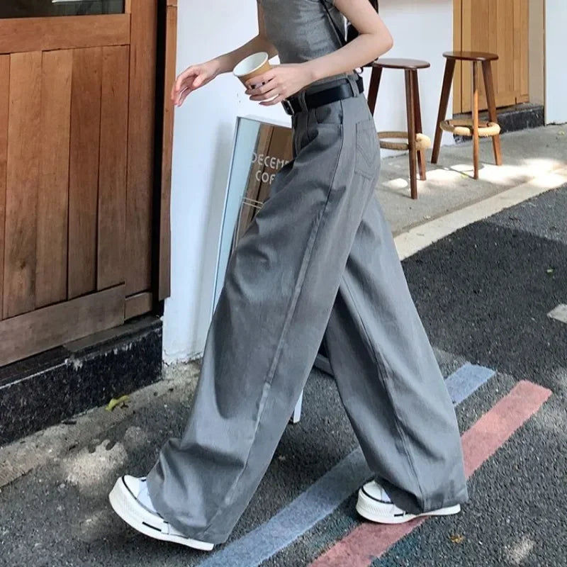 Gray Suit Pants for Oversized Korean Slack Classic Trousers Office Palazzo Loose