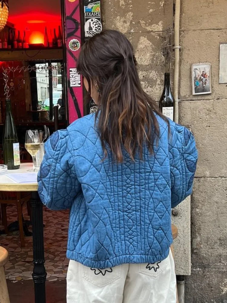 Autumn Winter Single Breasted Pocket Female Jacket Maple Leaf Padded Coat New Lady Outerwear High Street