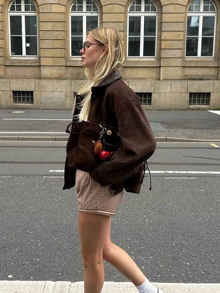 Lady Lapel Collar Pocket Woolen Short Coats Long Sleeve Loose Jackets Warm Winter