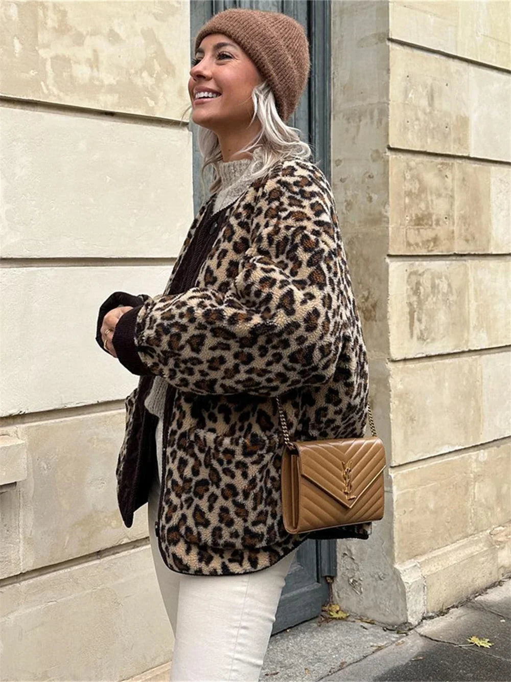 Jacket Winter Commuter Leopard-print Lamb Wool Jacket for Outwears