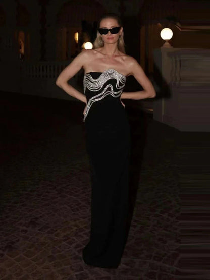Strapless Diamond Bandage Maxi Dress