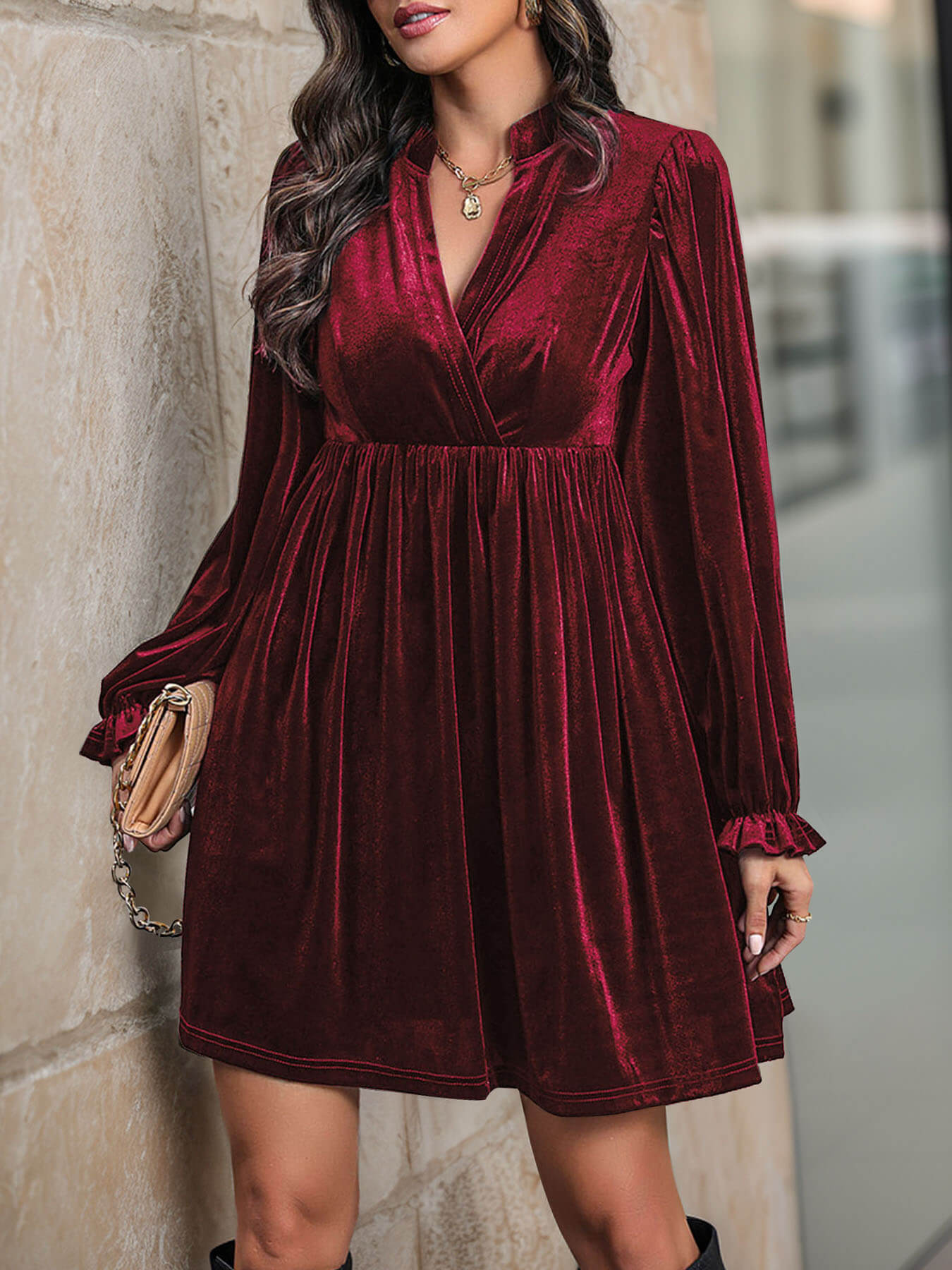 Dance All Night Velvet Mini Dress - Burgundy