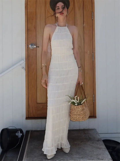 Patchwork Lace-up Beach Maxi Dress