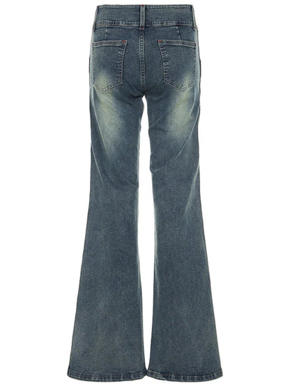 Button-up Denim Pants Street Style Low Rise Baggy Straight Jeans for Y2k Aesthetic Loose Denim Trouser 90s