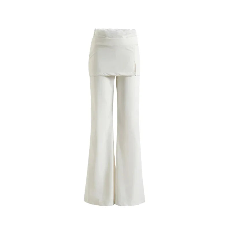 Lace Patch Strap Bootcut Pants White