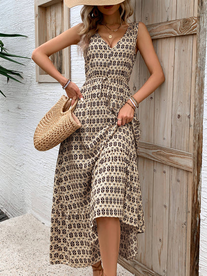 Ashlyn V-neck Tiered Maxi Dress - Beige
