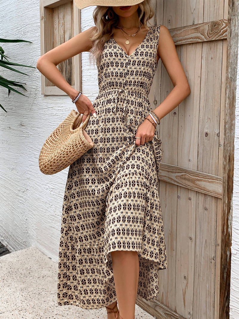 Ashlyn V-neck Tiered Maxi Dress - Beige