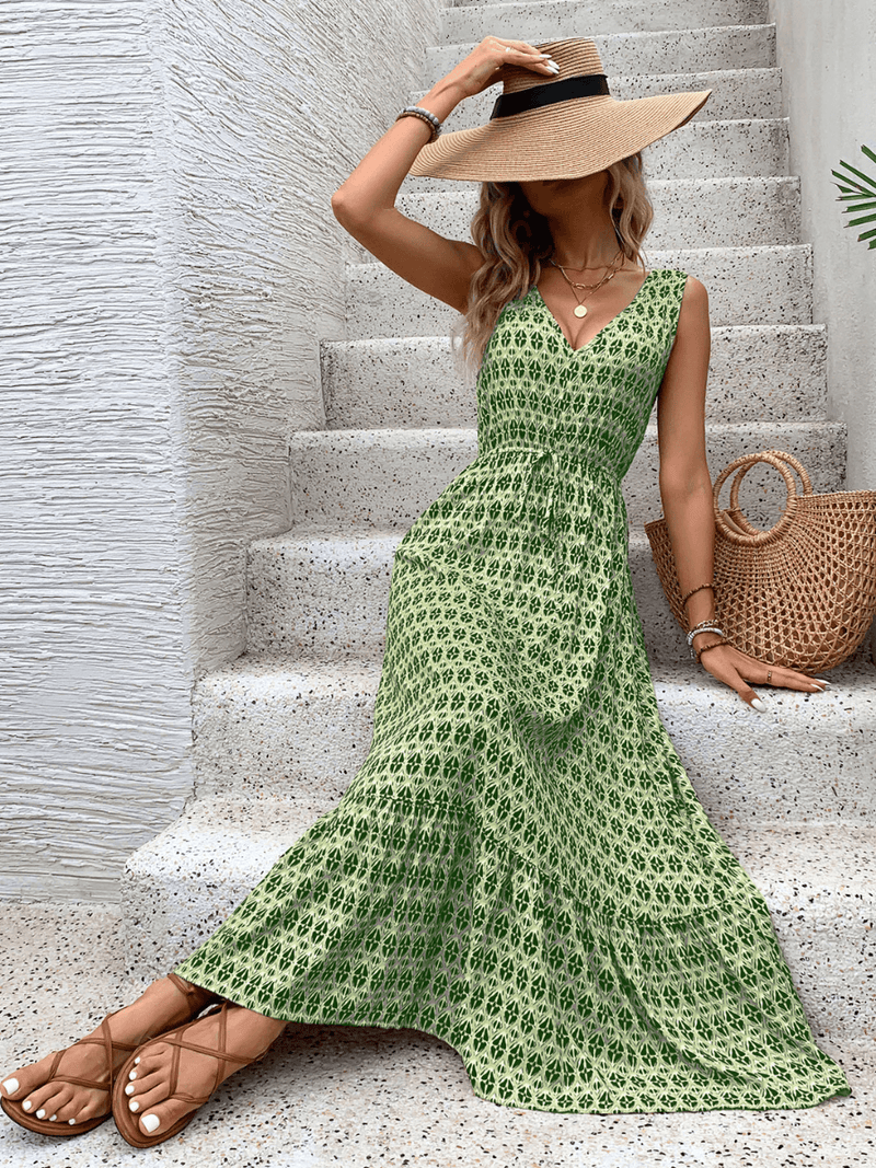 Ashlyn V-neck Tiered Maxi Dress - Green