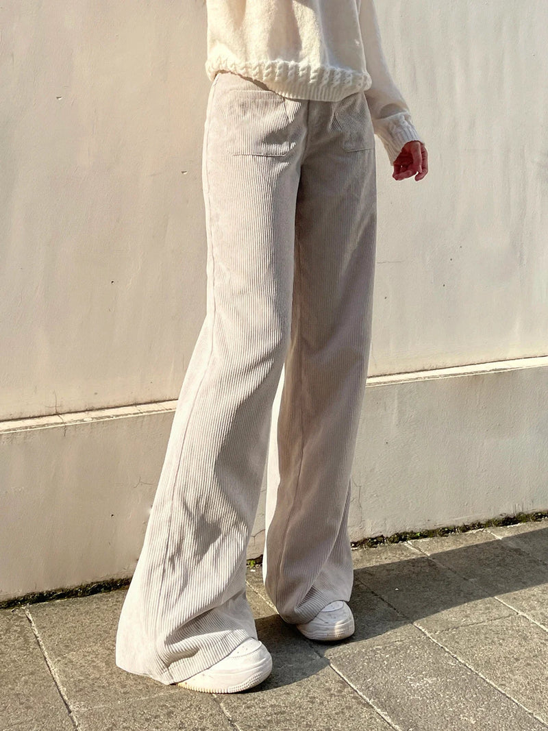 Causal All-match Basic Corduroy Pants Gentle Loose Wide Leg Pants Simple High Autumn New