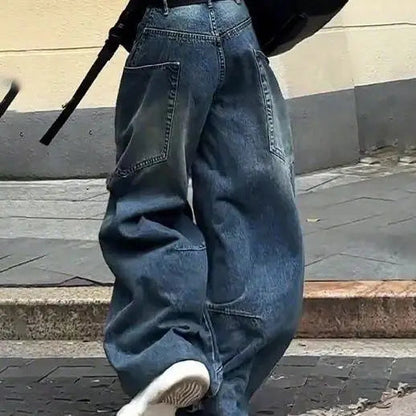 Fashionable High Street Straight Loose Jeans Simple Pocket Loose Wide-leg Jeans Harajuku Style Hip Hop Y2k Pants Baggy Pants