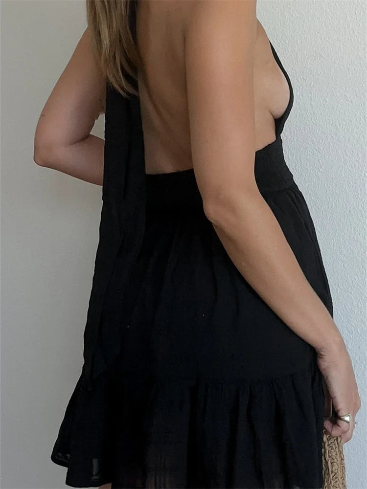 Deep V-neck Flirty Lace-up Summer Party Mini Dresses