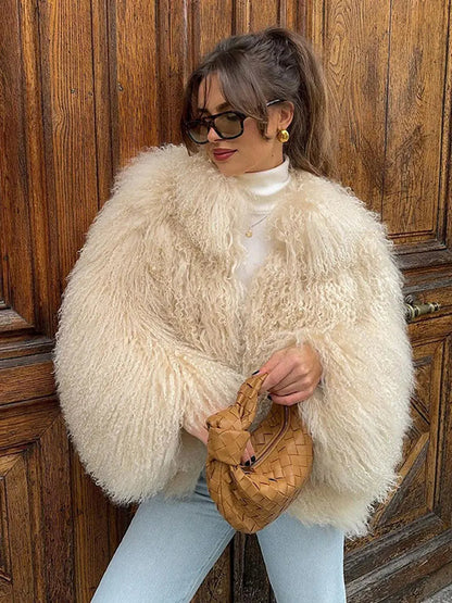 Warm Fluffy Faux Fur Coat Long Sleeve Short Coats Winter Female High Street Outercoat