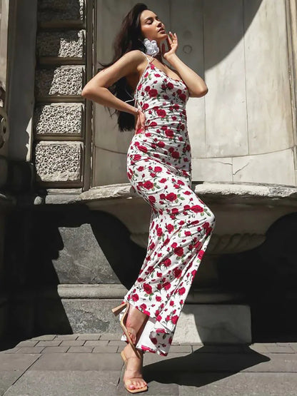 New Sleeveless Bodycon Dresses High Street Woman Clothes Spaghetti Strap Slim Vacation Party Long Dress