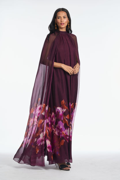 Sabrina Printed Cape Sleeve Maxi Dress
