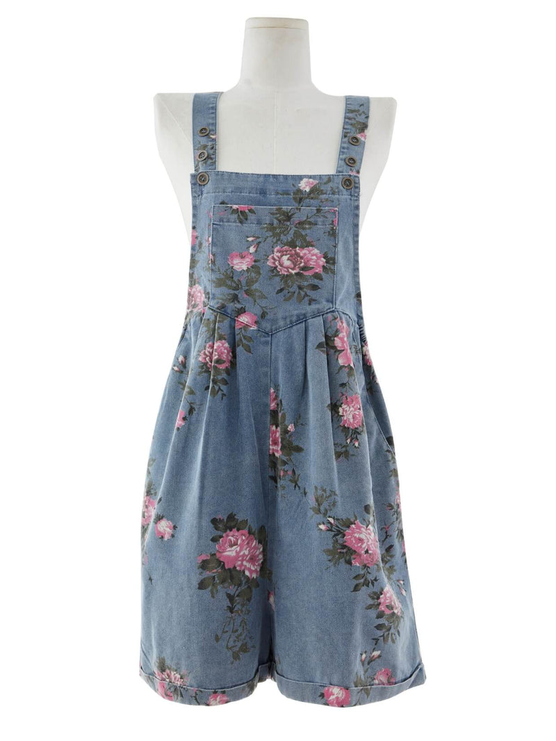 Rose Picking Denim Shorttall Romper