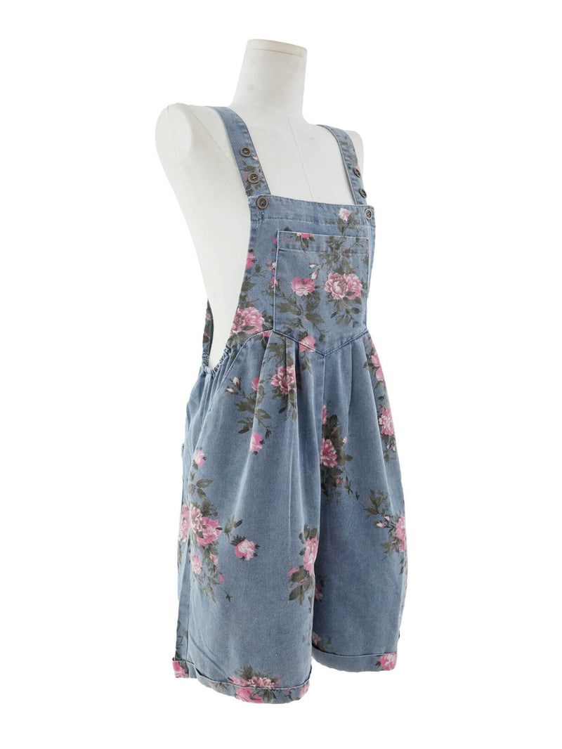 Rose Picking Denim Shorttall Romper