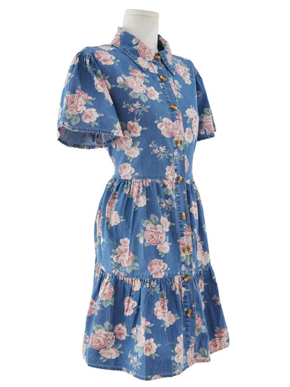 Fleur Fantasy Rose Denim Mini Dress - Denim