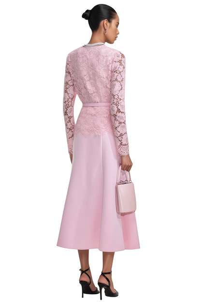 Eileen Pink Lace Midi Dress Set