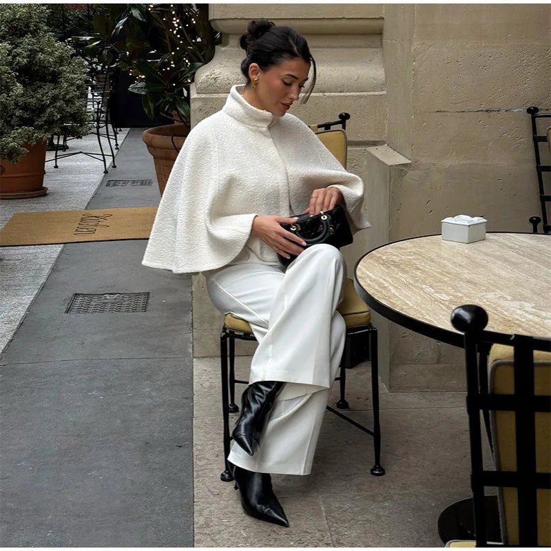 Cloak Loose High Neck a Line Hidden Button Coats Female Spring New Soft Cloaks Lady