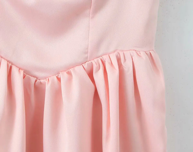 Pleated Design Tie-up Sleeveless Summer Dresses Color Slim Fit Mini Dress Simple Party Dress
