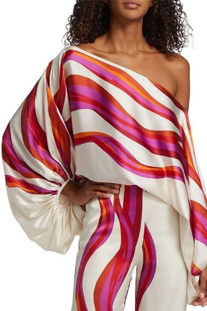 Abstract Waves Two-piece Set - Fuschia