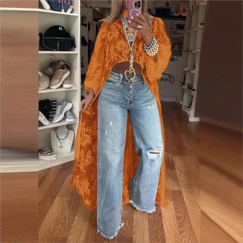 Lace High Neck Puff Sleeve Blouse