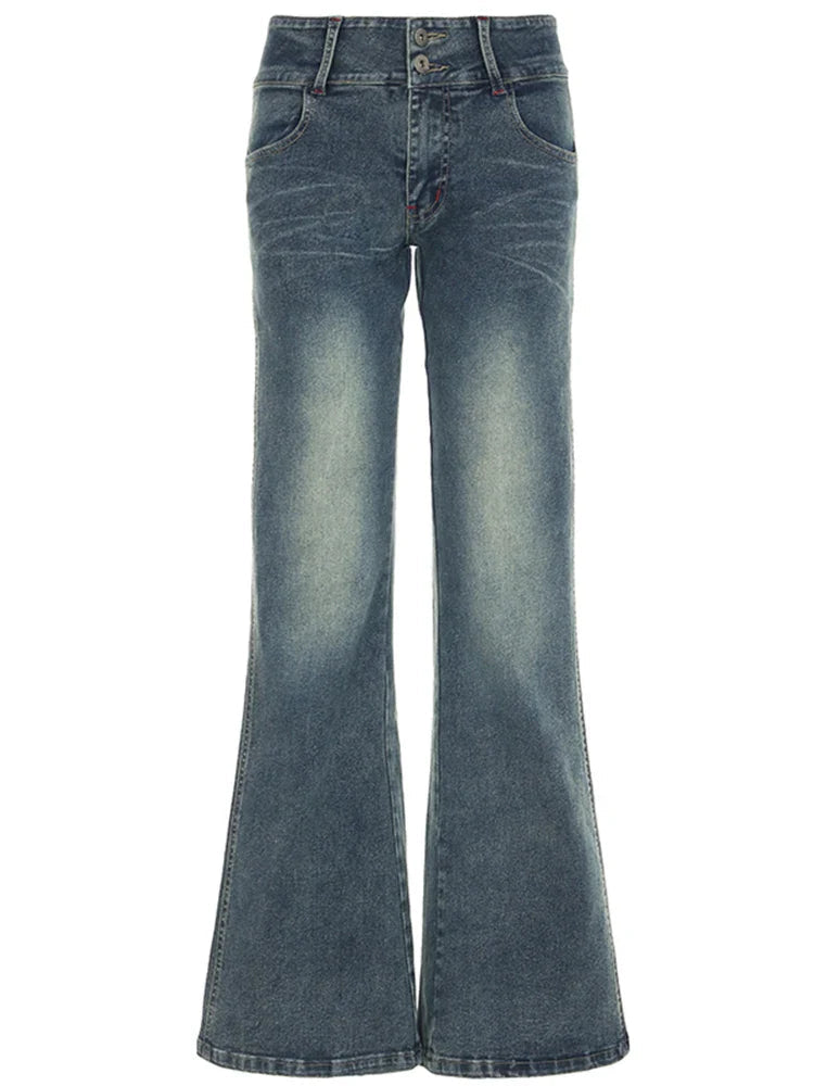Button-up Denim Pants Street Style Low Rise Baggy Straight Jeans for Y2k Aesthetic Loose Denim Trouser 90s
