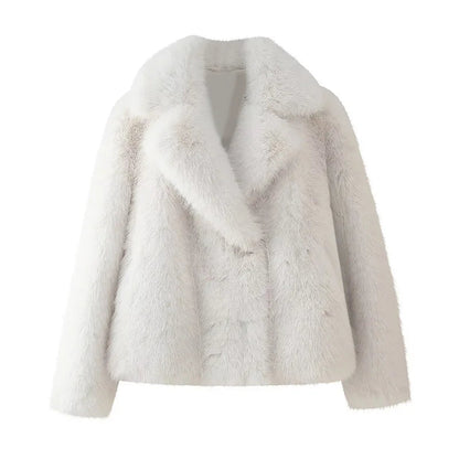 Furffy Thicken Jackets Faux Fur Loose Lapel Long Sleeves Warm Coats Female Winter Soft Outwears Lady