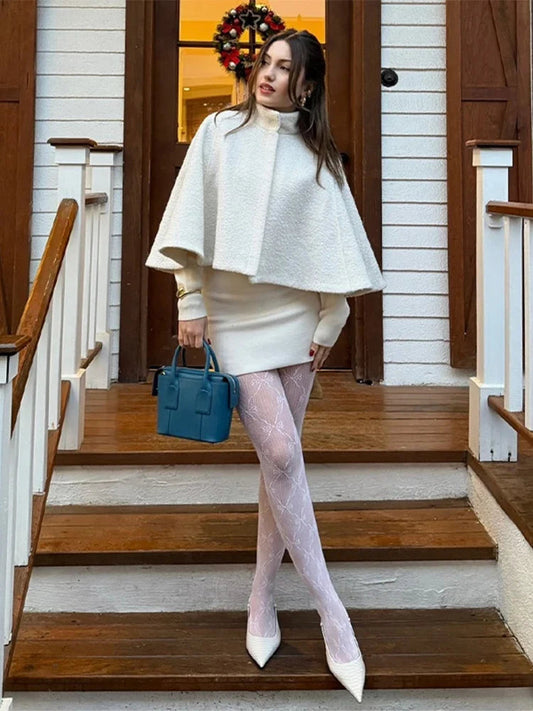 Cloak Loose High Neck a Line Hidden Button Coats Female Spring New Soft Cloaks Lady